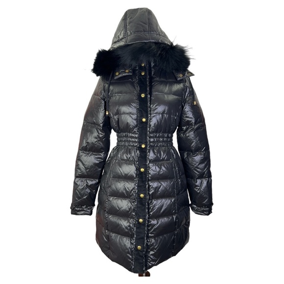 BEA YUK MUI DOWN PUFFER BLACK GOLD NWT  NYLON COAT WITH REMOVEABLE HOOD SZ 42 - Picture 2 of 15